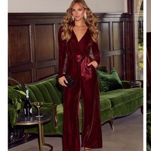 Vici Love One Another Velvet Pocketed Cutout Back Jumpsuit